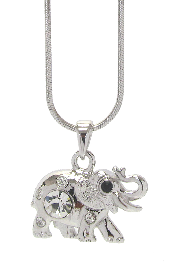 WHITEGOLD PLATING CRYSTAL ELEPHANT PENDANT NECKLACE