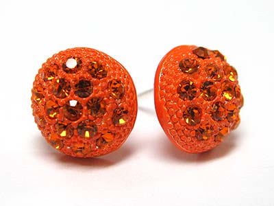 Crystal stud enamel metal puffy round earring