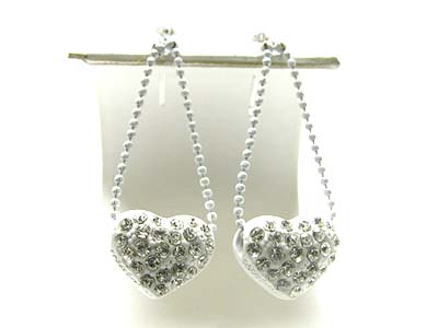Crystal stud enamel metal puffy heart dangle earring