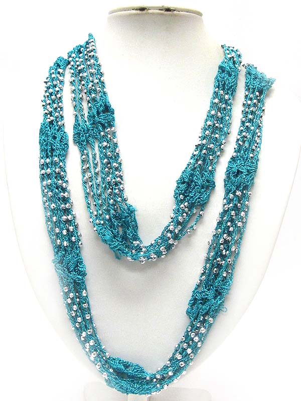 Multi bead and braided yarn necklace scarf