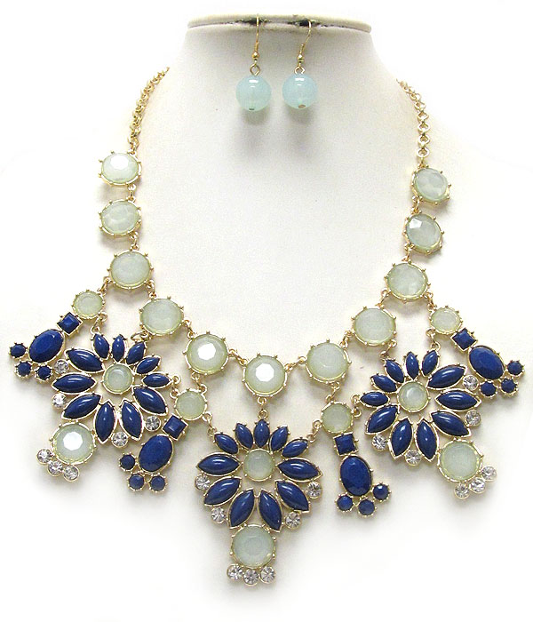 Crystal and acrylic flower deco drop necklace earring set