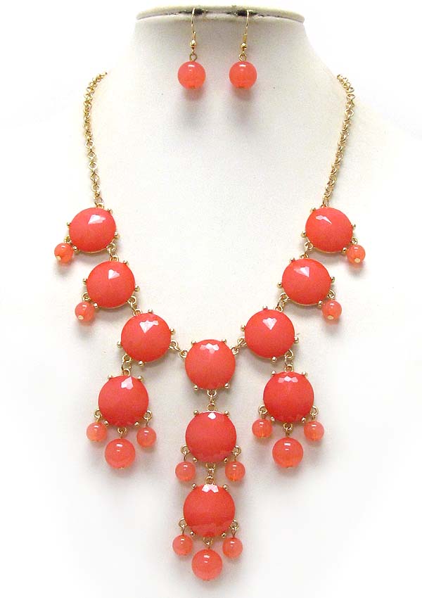 Multi facet acrylic puffy bubble necklace earring set