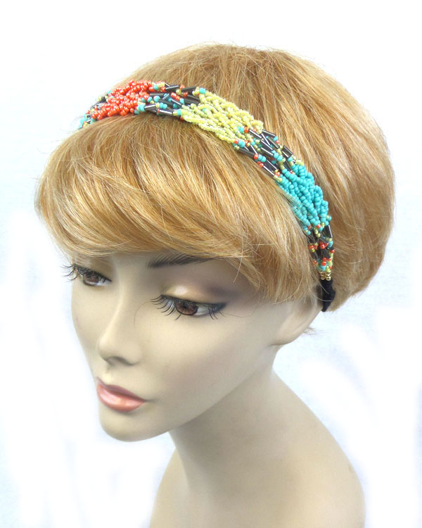 Three layer  beade pattern stretch headband