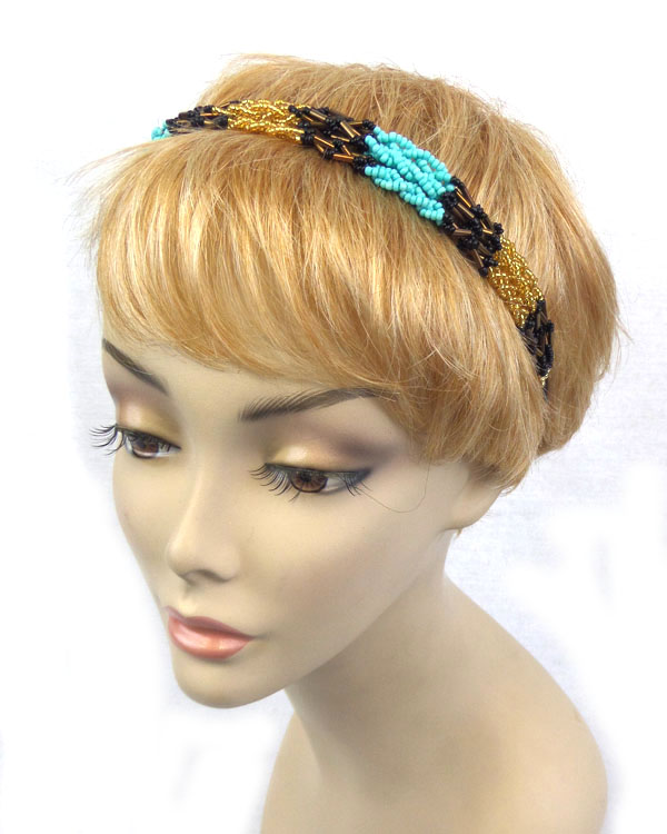 Three layer  beade pattern stretch headband