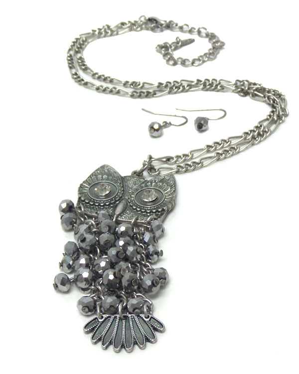 Owl glass bead necklace set