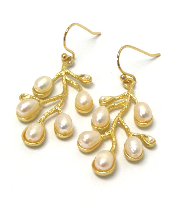 Genuine semi precious stone metal earrings - pearl