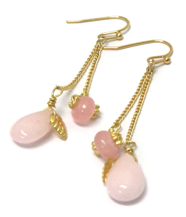 Genuine semi precious stone drop earrings - rose quartz 