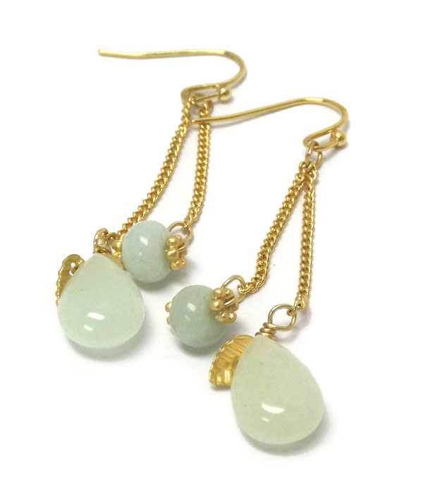 Genuine semi precious stone drop earrings - opal green