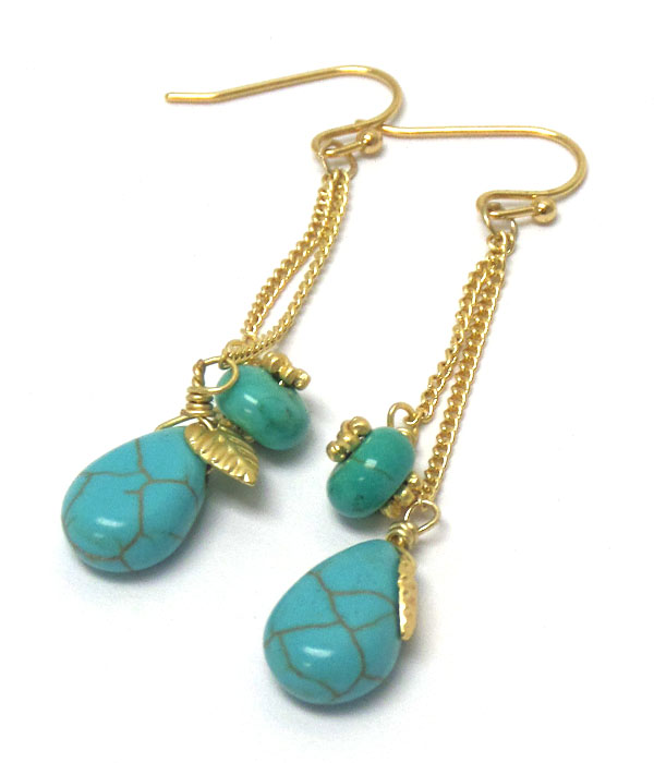 Genuine semi precious stone drop earrings - turquoise 