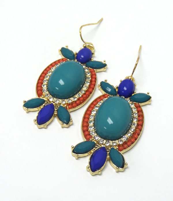 Cabochon and stone hook earrings