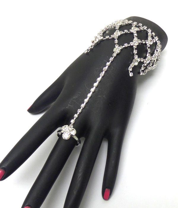 Rhinestone and crystals diamond shape link bracelet and ring set