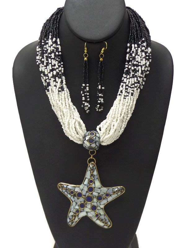 Star chunky layer of seed beads necklace set 