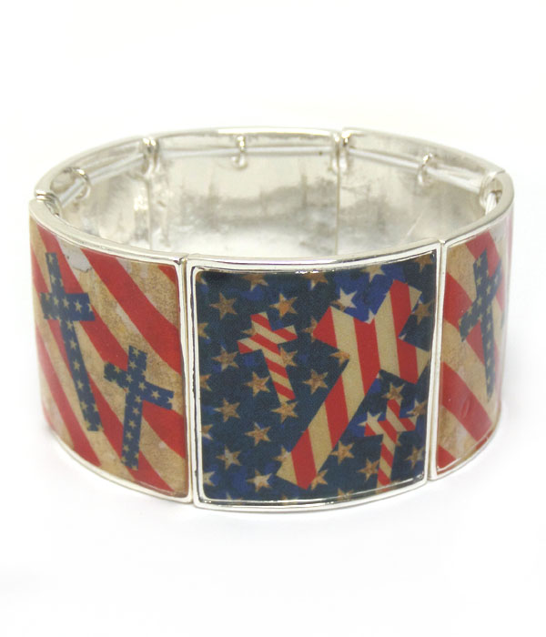 AMERICAN FLAG THEME WIDE STRETCH BARCELET