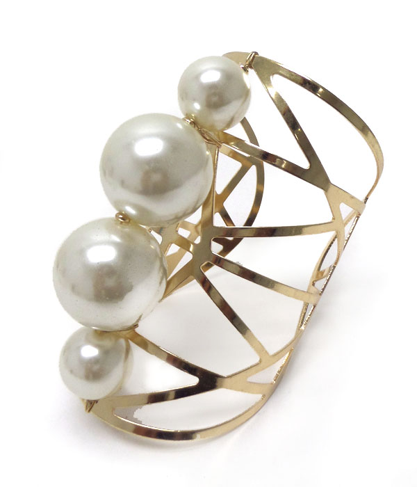 Pearl and metal extra long cuff bangle