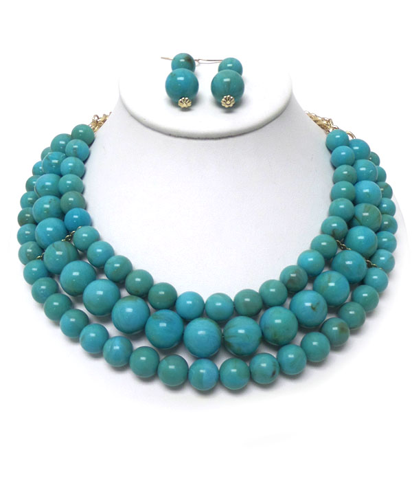 Three layer turquoise beads necklace set
