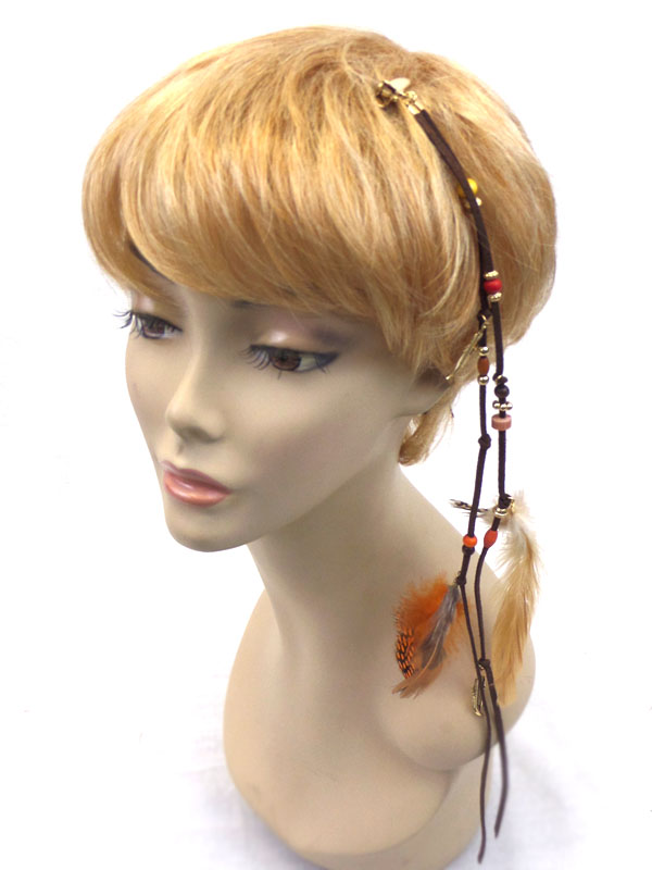 Beads and feathers hair clip