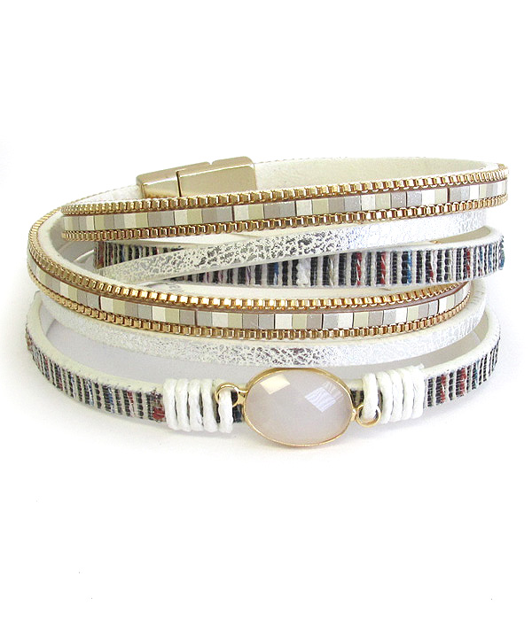 Multi layer double wrap leatherette magnetic bracelet