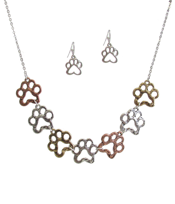 Multi paw link necklace set