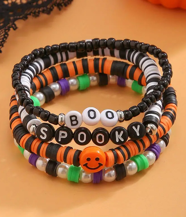 Halloween theme 4 piece stretch bracelet set