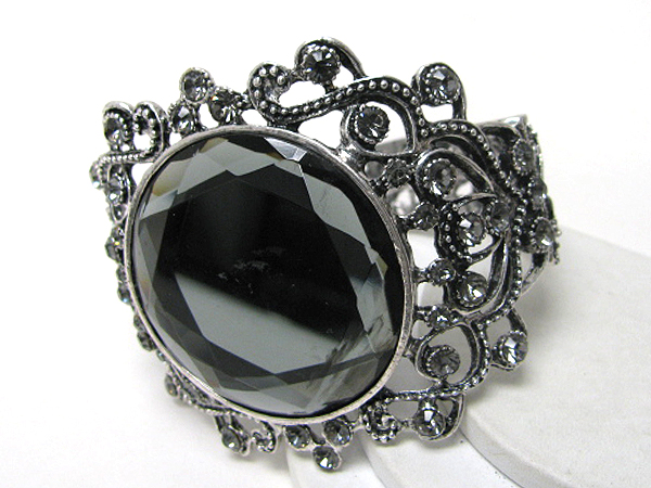 Large facet glass and crystal deco statement bracelet