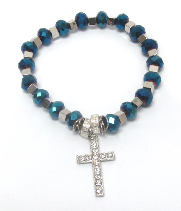 Facet bead with cross drop bracelet 
