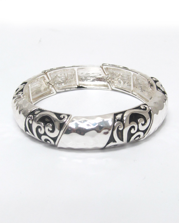 Metal textured filigree hammered stretch bracelet