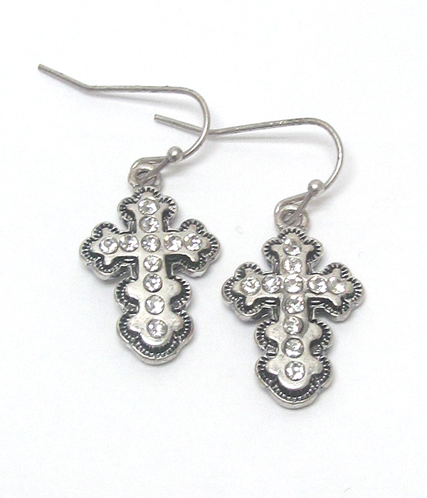 Crystal cross earring