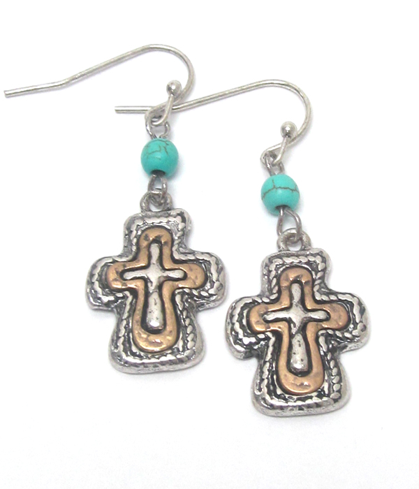 Textured cross earring