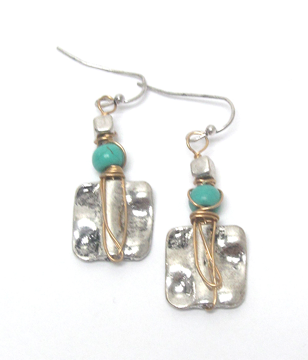 Hammered metal and wire wrap earring