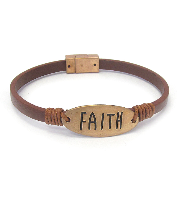 Religious inspiration leather magnetic bracelet - faith