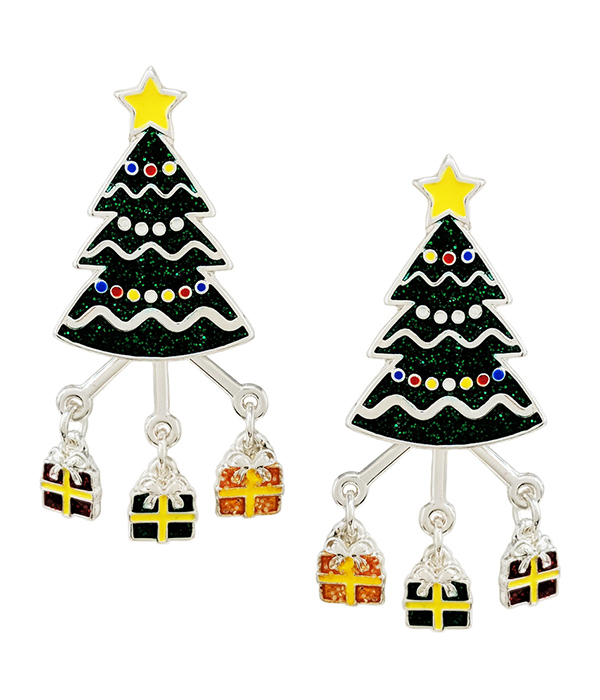 CHRISTMAS THEME EPOXY TREE AND GIFT BOX EARRING