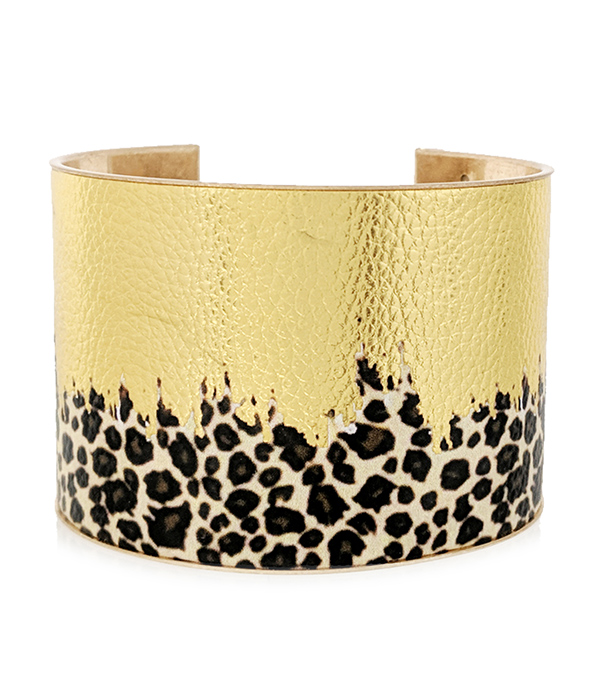 Animal print wide bangle bracelet - leopard