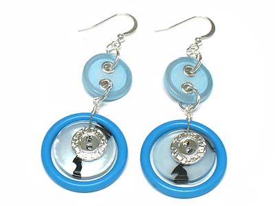 Acryl dual button and casting metal disk earring