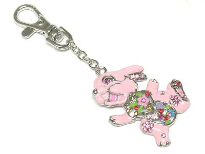 Enamel cover crystal deco rabbit key chain