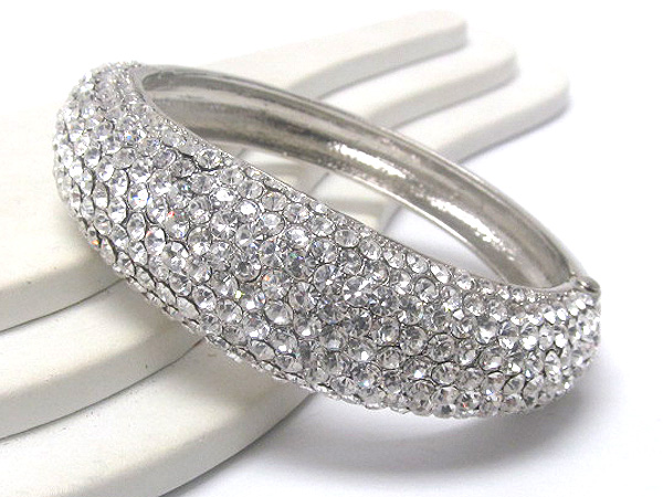 Multi crystal puffy metal fashion hinge bangle