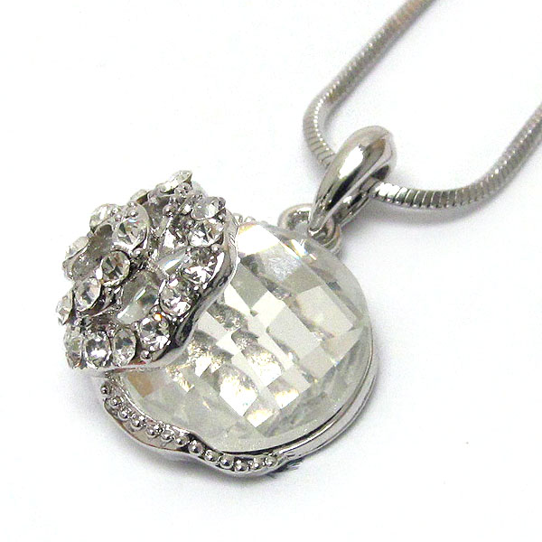 Made in korea whitegold plating crystal round rose pendant necklace