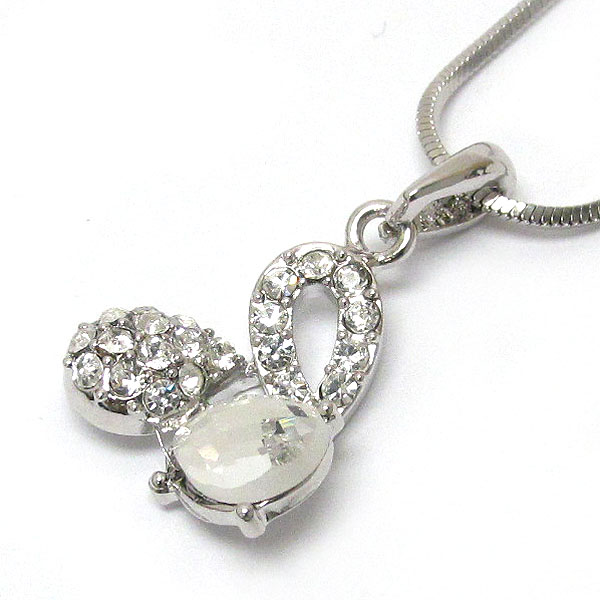 Made in korea whitegold plating crystal stud ribbon and circle pendant necklace