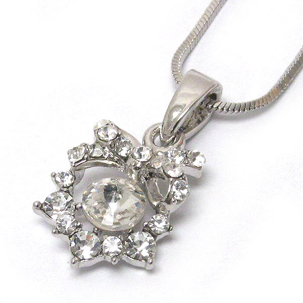 Made in korea whitegold plating crystal bow with circle pendant necklace