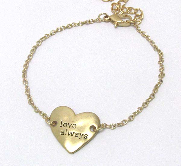 Message on hammered heart bracelet - love always