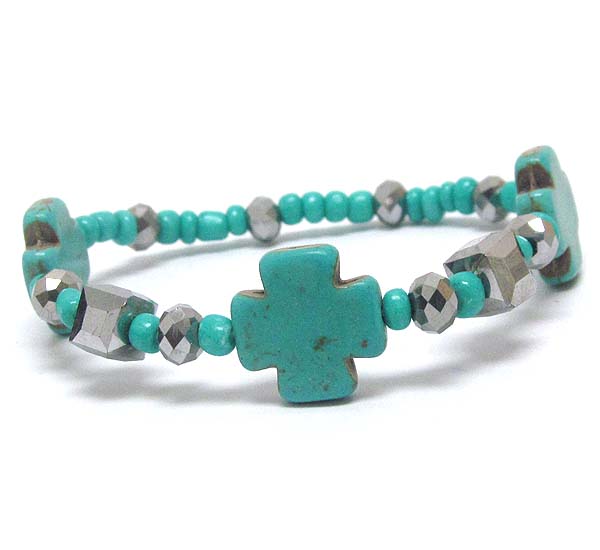 Turquoise cross stretch bracelet