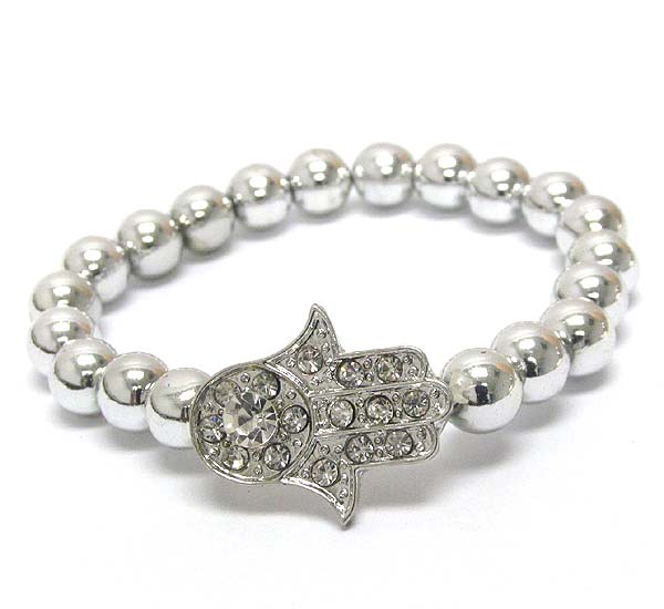 Crystal hamsa and metal ball stretch bracelet
