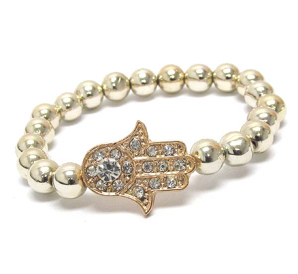 Crystal hamsa and metal ball stretch bracelet