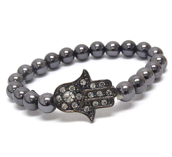 Crystal hamsa and metal ball stretch bracelet
