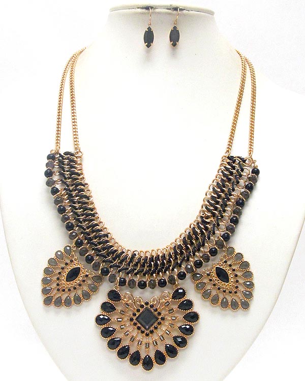 Multi acrylic teardrop and bead chain link necklace earring set