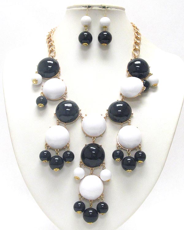 Multi puff acrylic stone deco bubble necklace earring set