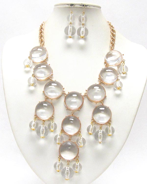 Multi puff acrylic stone deco bubble necklace earring set