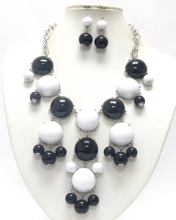 Multi puff acrylic stone deco bubble necklace earring set