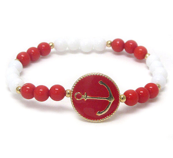 Nautica anchor disk and ball bead stretch bracelet