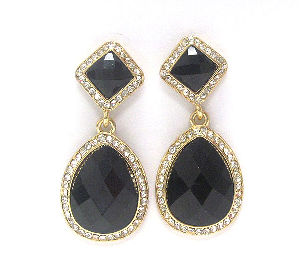 Facet teardrop stone and crystal deco drop earring