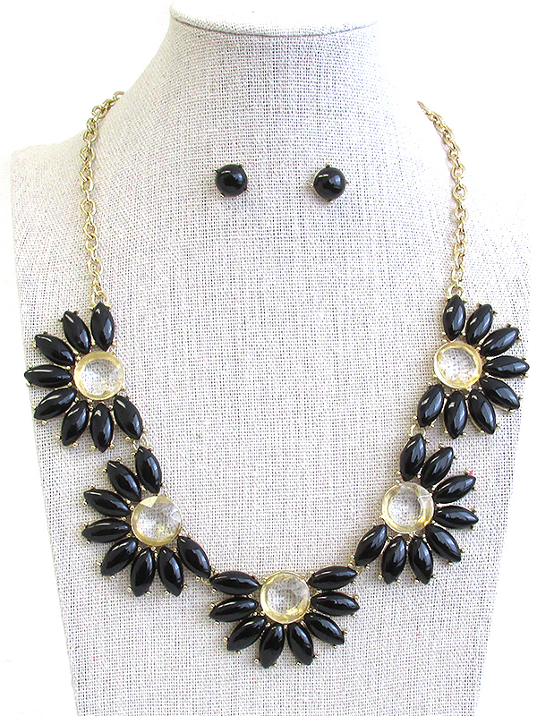 MULTI ACRYLC PETAL DECO FLOWER LINK NECKLACE EARRING SET